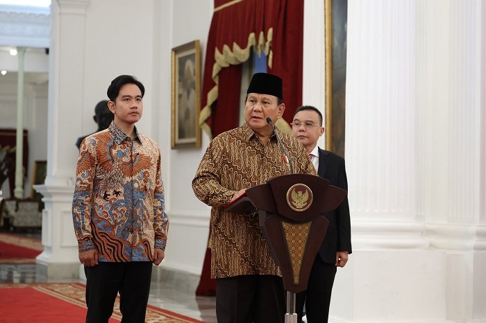 Presiden Prabowo Subianto mengumumkan jajaran Kabinet Merah Putih di Istana Negara, Jakarta. (Dok. Tim Media Prabowo)